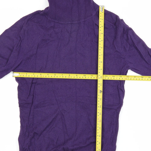 WoolOvers Womens Purple Merino Wool Cashmere Roll Neck Jumper Size S