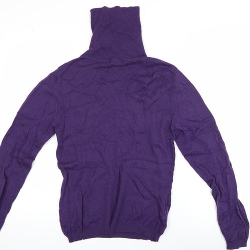 WoolOvers Womens Purple Merino Wool Cashmere Roll Neck Jumper Size S