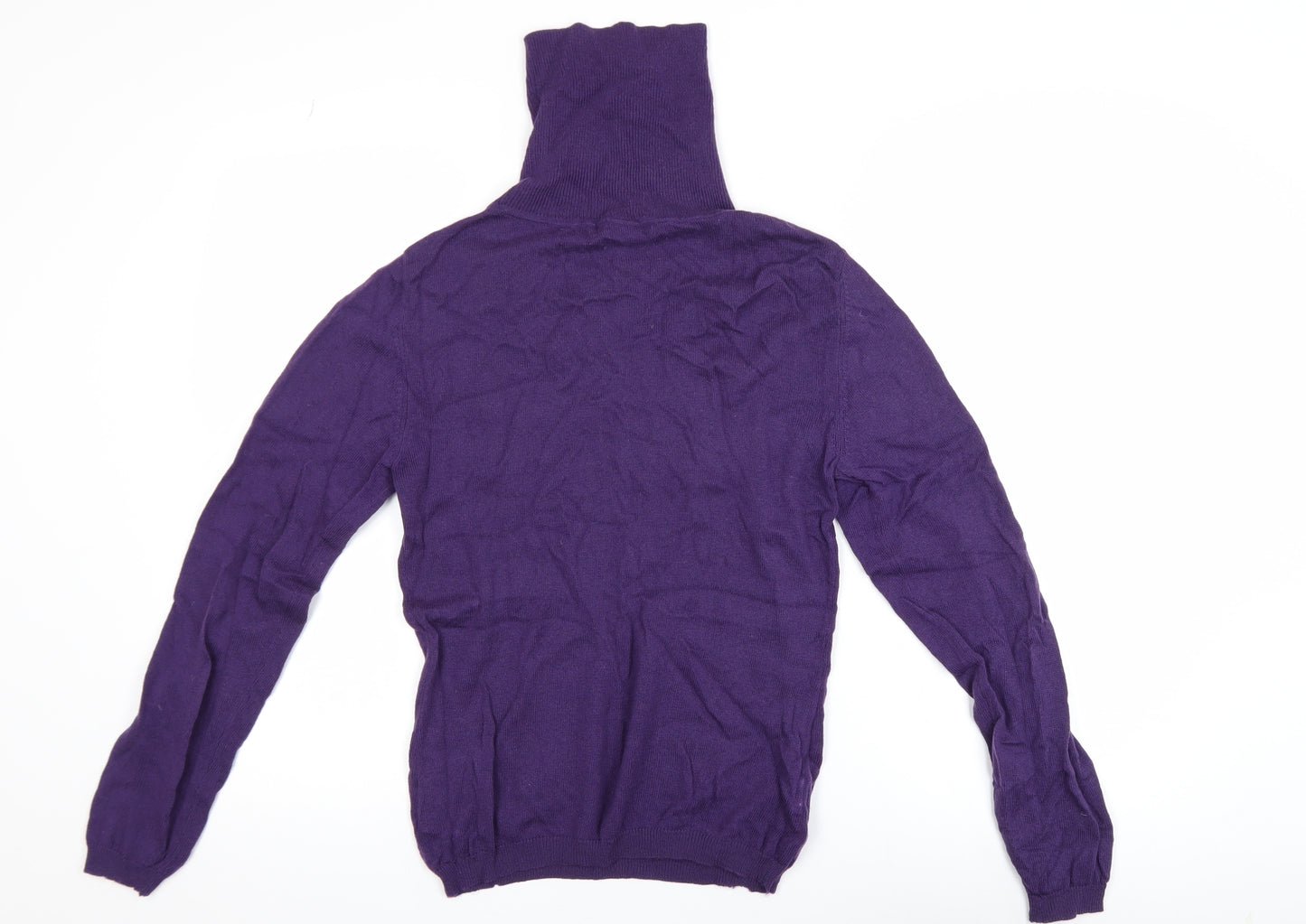 WoolOvers Womens Purple Merino Wool Cashmere Roll Neck Jumper Size S