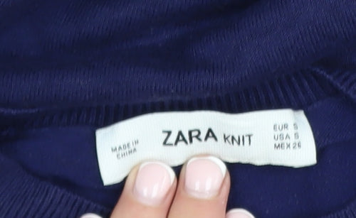 ZARA Women Blue Knit Pullover Jumper Size 8 Crew Neck