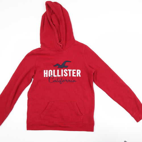 Hollister Women Red Hoodie S Pullover Cotton Blend Logo Design