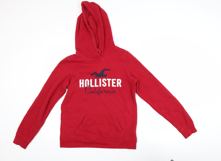 Hollister Women Red Hoodie S Pullover Cotton Blend Logo Design