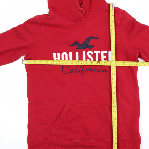 Hollister Women Red Hoodie S Pullover Cotton Blend Logo Design