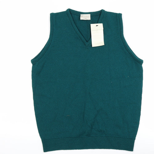 Glenbrae Men's Green Lambswool V-Neck Sleeveless Vest Jumper S