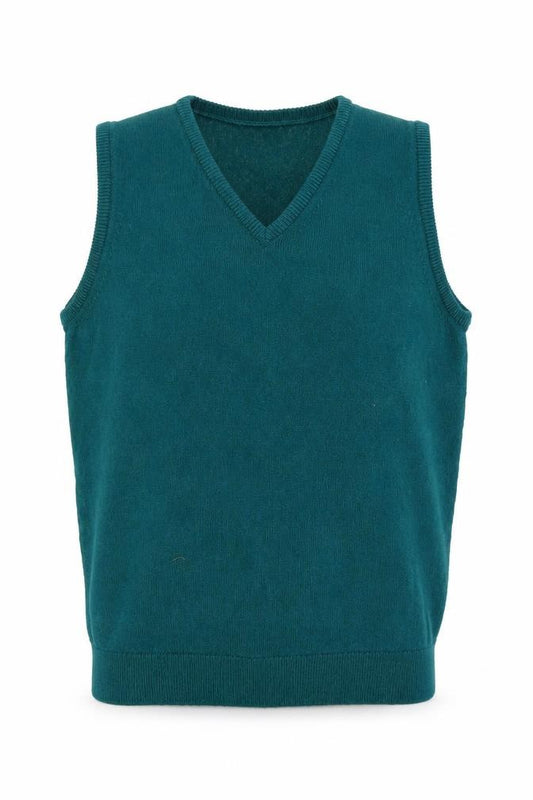 Front view of Glenbrae Men's Green Lambswool V-Neck Sleeveless Vest Jumper S