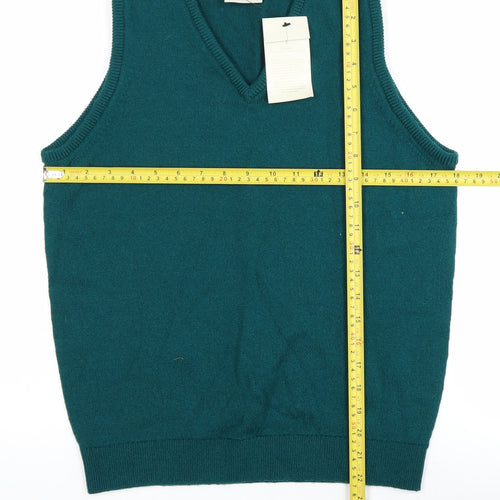 Glenbrae Men's Green Lambswool V-Neck Sleeveless Vest Jumper S