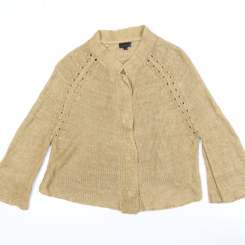 HILLY Women Beige Linen Knit Cardigan Medium Relaxed Fit