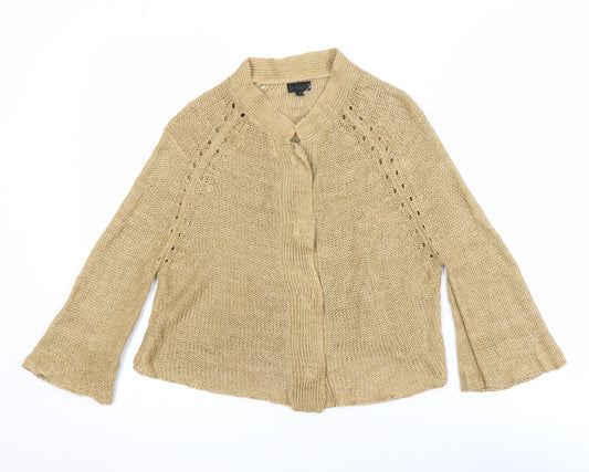 HILLY Women Beige Linen Knit Cardigan Medium Relaxed Fit