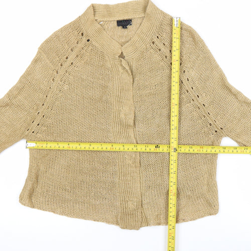 HILLY Women Beige Linen Knit Cardigan Medium Relaxed Fit