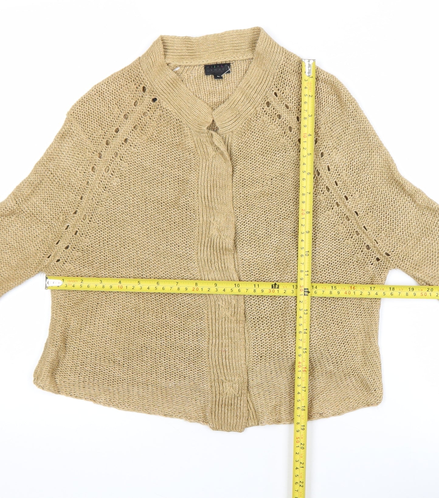 HILLY Women Beige Linen Knit Cardigan Medium Relaxed Fit