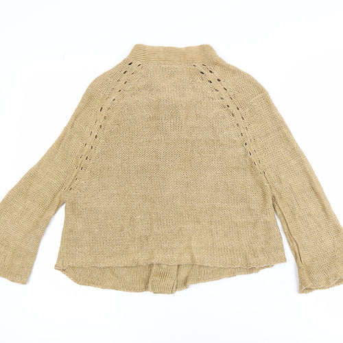 HILLY Women Beige Linen Knit Cardigan Medium Relaxed Fit