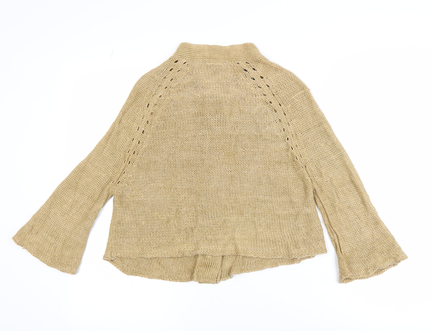 HILLY Women Beige Linen Knit Cardigan Medium Relaxed Fit
