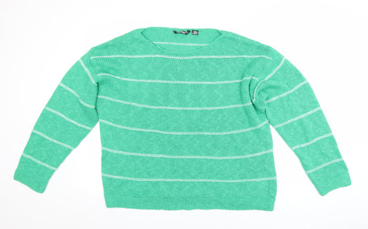Golddigga Women's Green Striped Knit Jumper UK 18 Long Sleeve Crew Neck