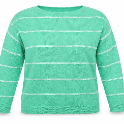 Golddigga Women's Green Striped Knit Jumper UK 18 Long Sleeve Crew Neck