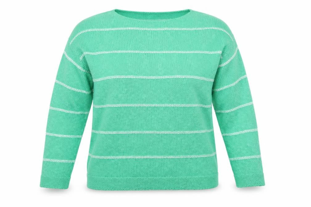 Golddigga Women's Green Striped Knit Jumper UK 18 Long Sleeve Crew Neck