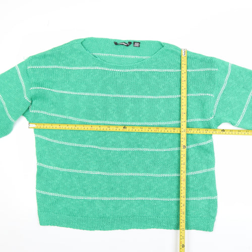 Golddigga Women's Green Striped Knit Jumper UK 18 Long Sleeve Crew Neck
