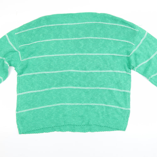 Golddigga Women's Green Striped Knit Jumper UK 18 Long Sleeve Crew Neck