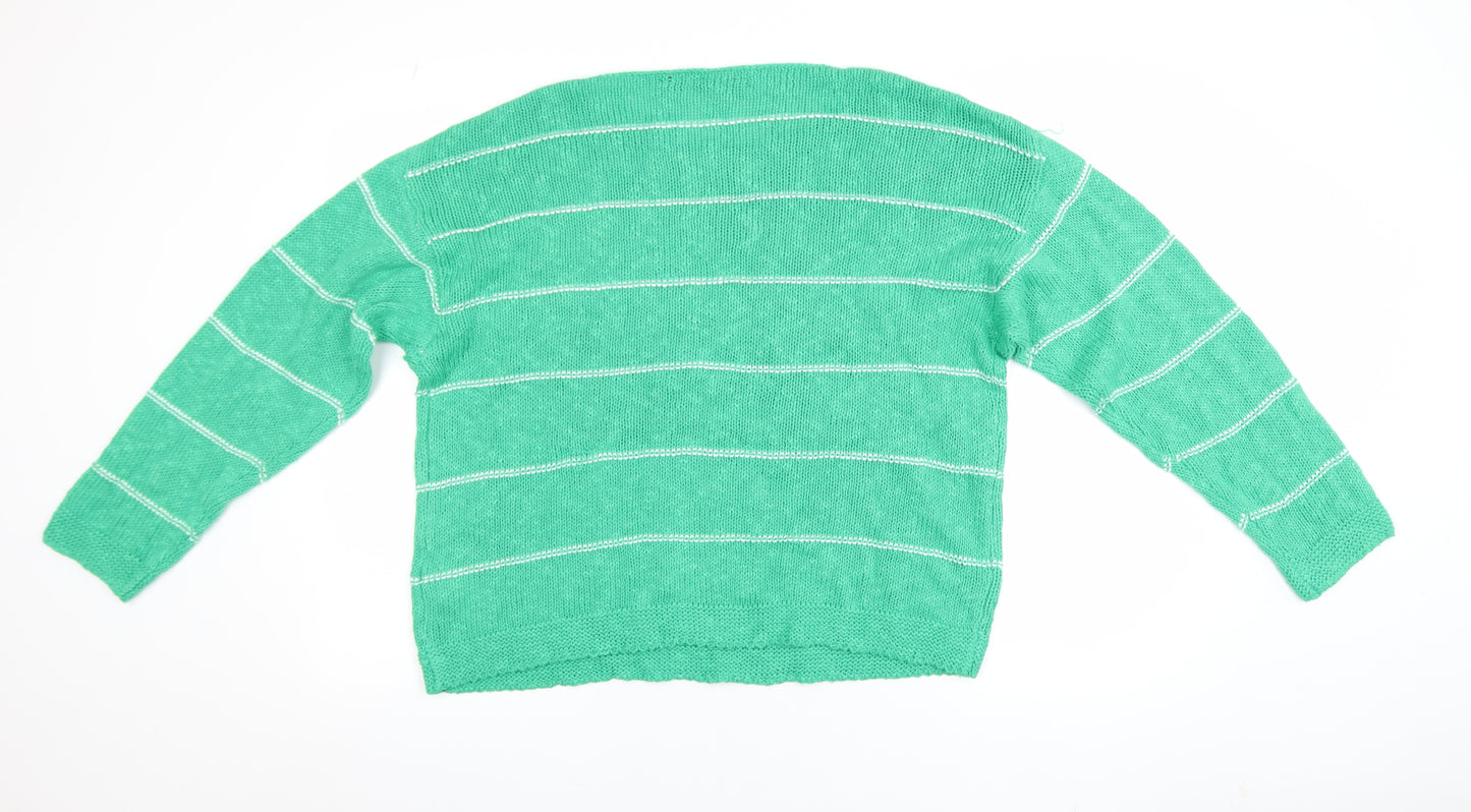 Golddigga Women's Green Striped Knit Jumper UK 18 Long Sleeve Crew Neck