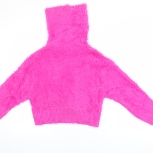 Bershka Women’s Pink Roll Neck Fluffy Knit Jumper XS
