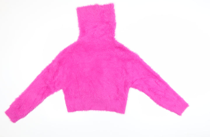 Bershka Women’s Pink Roll Neck Fluffy Knit Jumper XS
