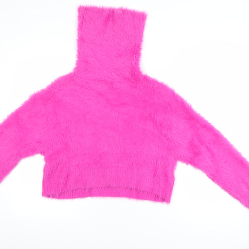 Bershka Women’s Pink Roll Neck Fluffy Knit Jumper XS
