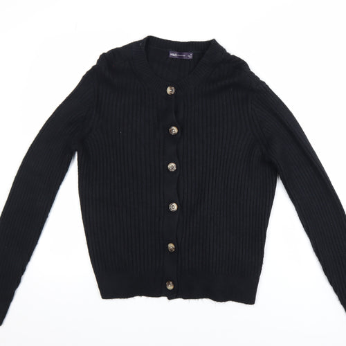 Marks and Spencer Women's Black Ribbed Knit Cardigan M