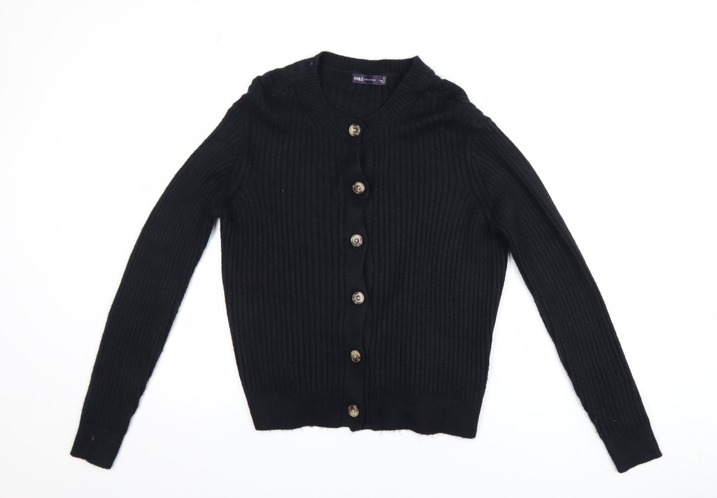 Marks and Spencer Women's Black Ribbed Knit Cardigan M