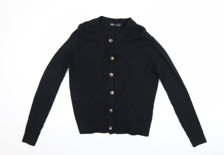 Marks and Spencer Women's Black Ribbed Knit Cardigan M