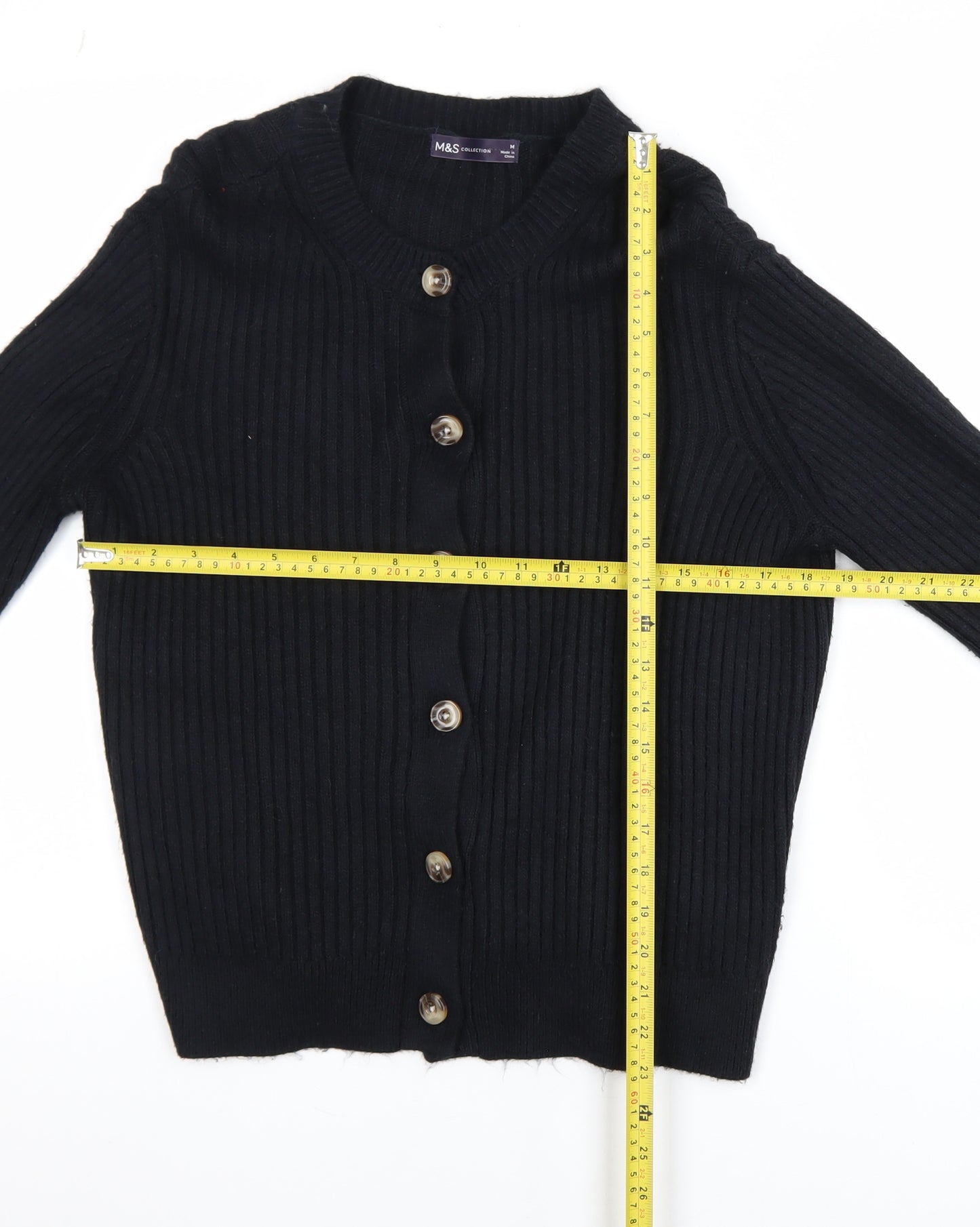 Marks and Spencer Women's Black Ribbed Knit Cardigan M
