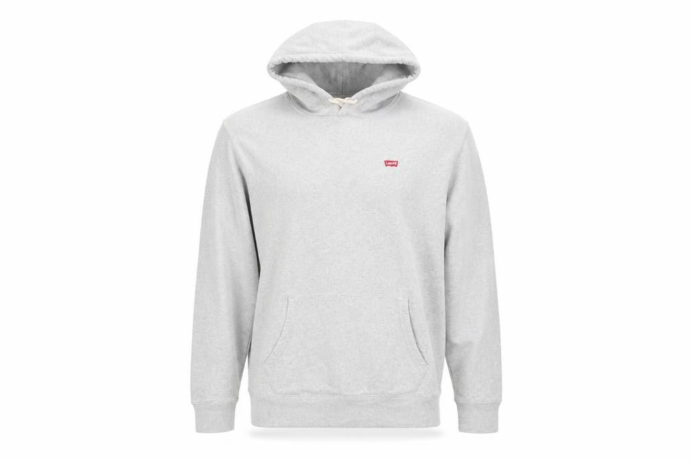 Front view of Levi's men’s grey l pullover hoodie classic cotton sweatshirt