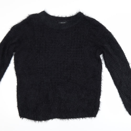 New Look Womens Black Size 14 Fuzzy Crew Neck Long Sleeve Jumper