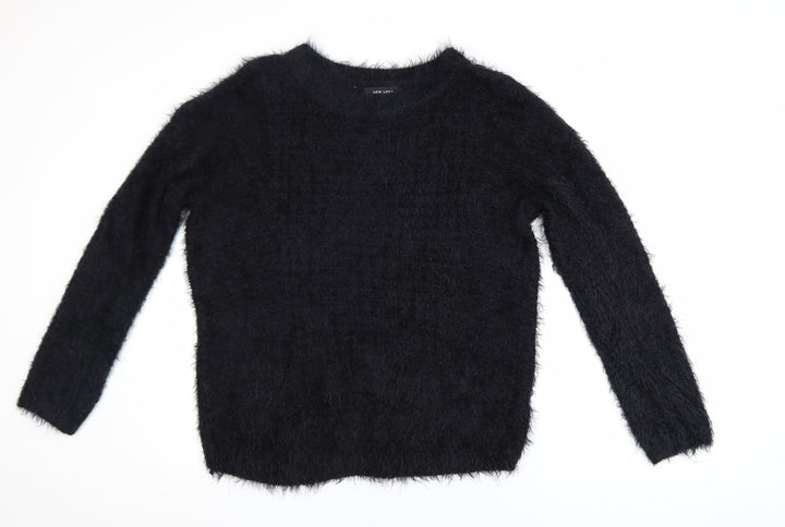 New Look Womens Black Size 14 Fuzzy Crew Neck Long Sleeve Jumper