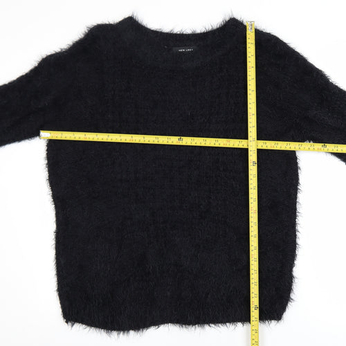 New Look Womens Black Size 14 Fuzzy Crew Neck Long Sleeve Jumper