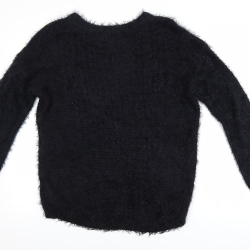 New Look Womens Black Size 14 Fuzzy Crew Neck Long Sleeve Jumper