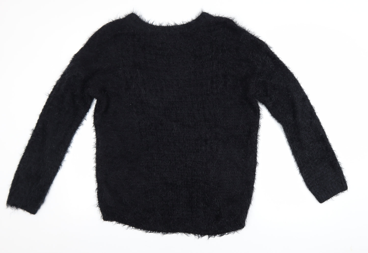 New Look Womens Black Size 14 Fuzzy Crew Neck Long Sleeve Jumper