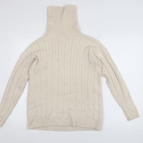 French Connection Womens Ivory Cable-Knit Roll Neck Jumper XS