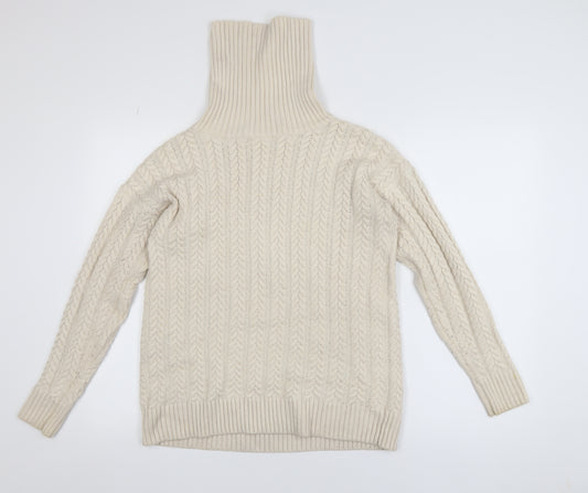 French Connection Womens Ivory Cable-Knit Roll Neck Jumper XS