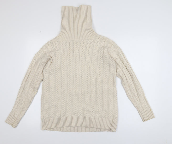 French Connection Womens Ivory Cable-Knit Roll Neck Jumper XS