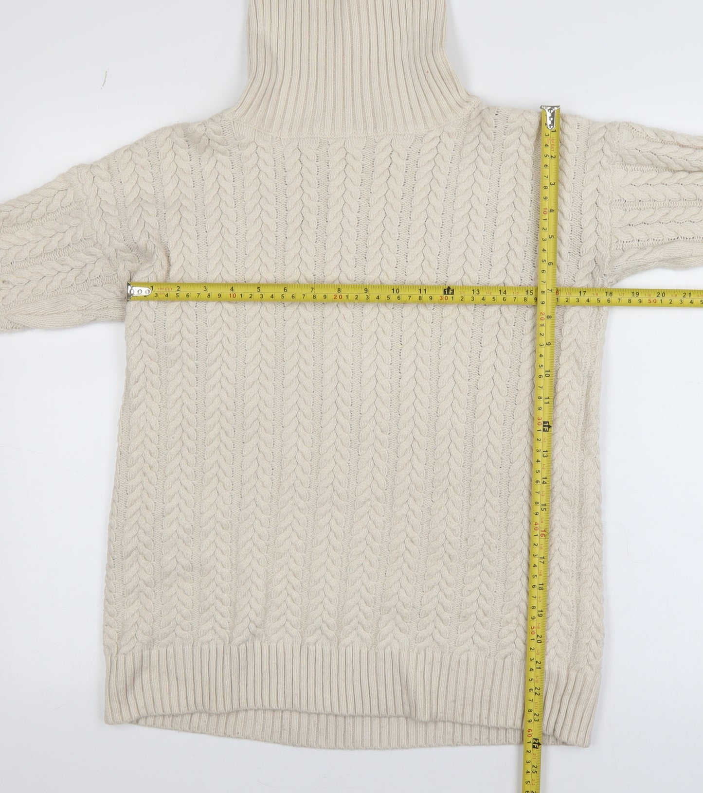 French Connection Womens Ivory Cable-Knit Roll Neck Jumper XS
