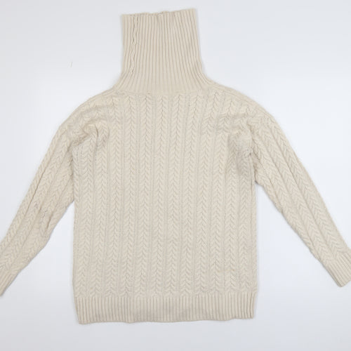 French Connection Womens Ivory Cable-Knit Roll Neck Jumper XS