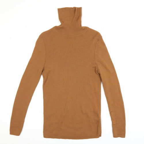UNIQLO Women Brown Wool Roll Neck Jumper L Slim Fit Knit
