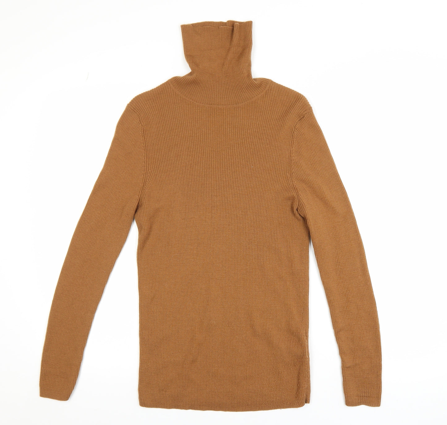 UNIQLO Women Brown Wool Roll Neck Jumper L Slim Fit Knit