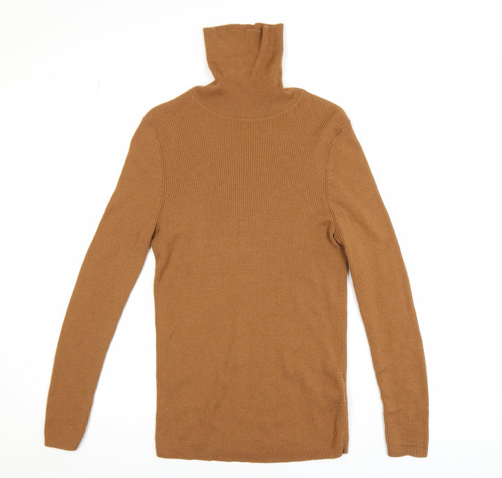 UNIQLO Women Brown Wool Roll Neck Jumper L Slim Fit Knit