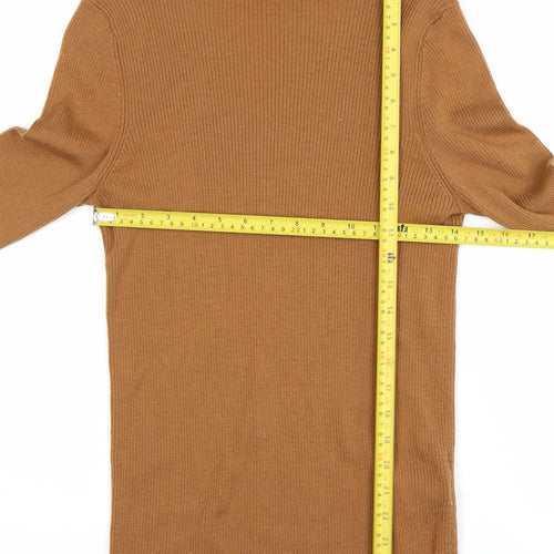UNIQLO Women Brown Wool Roll Neck Jumper L Slim Fit Knit