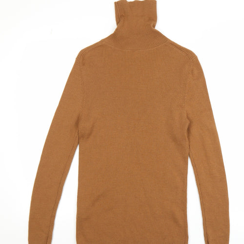 UNIQLO Women Brown Wool Roll Neck Jumper L Slim Fit Knit