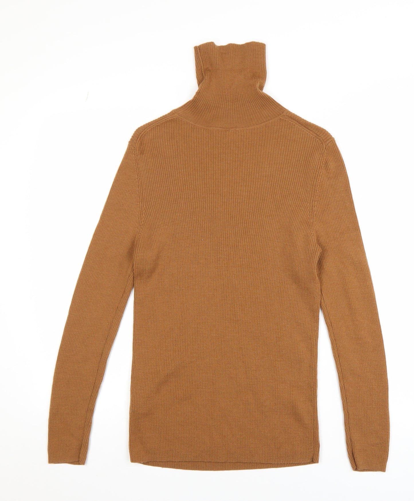 UNIQLO Women Brown Wool Roll Neck Jumper L Slim Fit Knit