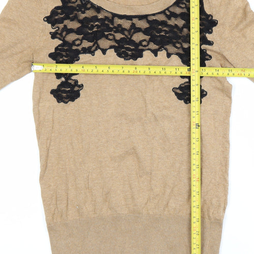 Topshop Womens Beige Black Lace Knit Pullover Jumper Size 8