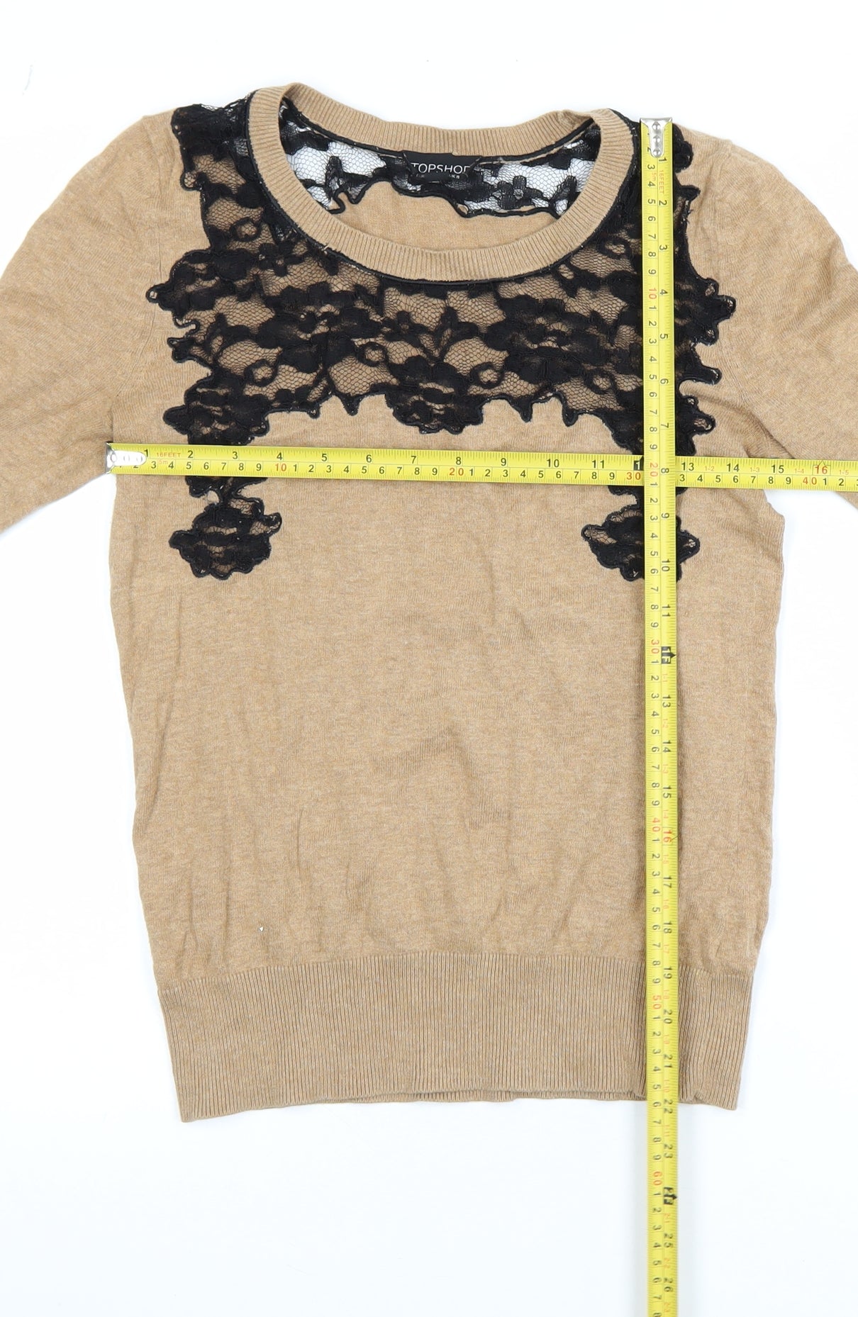 Topshop Womens Beige Black Lace Knit Pullover Jumper Size 8