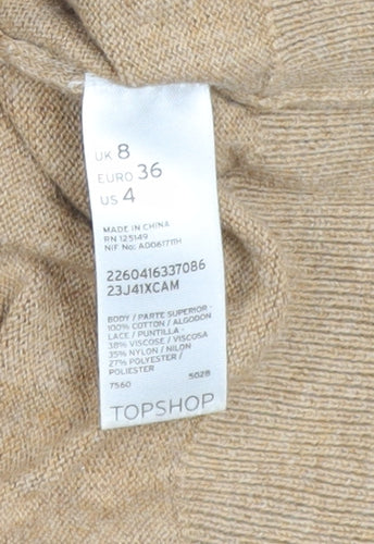 Topshop Womens Beige Black Lace Knit Pullover Jumper Size 8