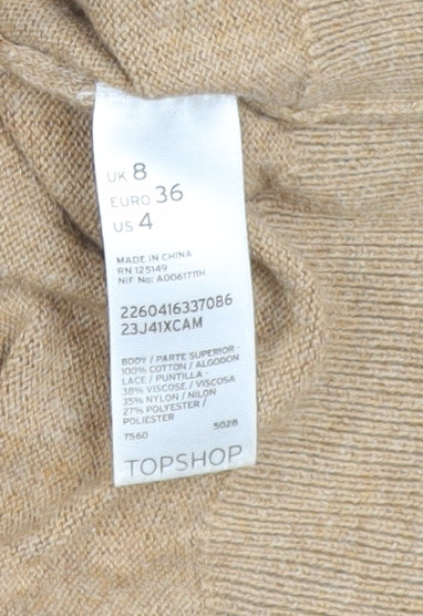 Topshop Womens Beige Black Lace Knit Pullover Jumper Size 8